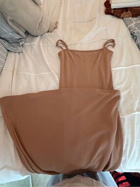 Edikted Ribbed Tan Maxi Slip Dress XS
